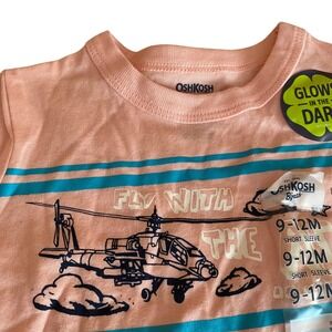 OshKosh NEW Baby Boy Glow In The Dark Helicopter Graphic T-Shirt Pink 9 12M